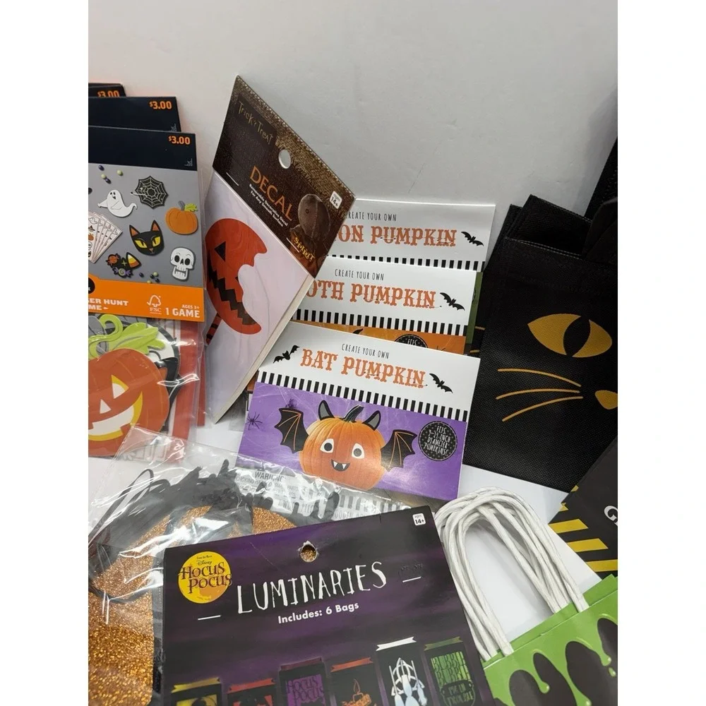Halloween Party Decor Lot Pumpkins Witch Yard Luminaries Treat Bags Tattoos Saw